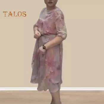 Весенне-летнее женское платье в этническом стиле с принтом, свободное, на шнуровке, с поясом, с узкой талией, с половиной рукавов, с круглым вырезом, до середины икры, для ежедневной вечеринки, пляжный миди 2XL розовый