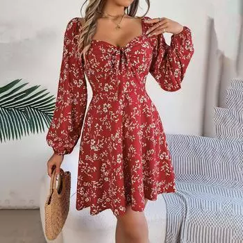 Весенне-летнее женское плиссированное платье с длинным рукавом и v-образным вырезом с высокой талией и v-образным вырезом S темно-зеленого