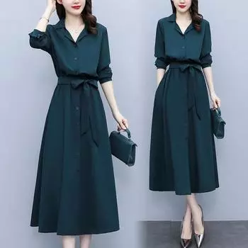 Весенне-летние элегантные платья для женщин, однобортная темпераментная рубашка, платье большого размера, уличная одежда, осенняя одежда, женская одежда 4XL