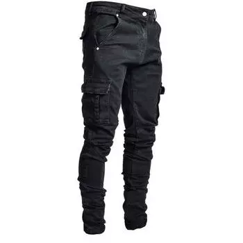 Весенне-летние брюки, джинсы, мужские брюки, повседневные хлопковые джинсовые брюки, джинсы-карго с несколькими карманами, мужские джинсовые брюки-карго, боковые карманы-карго M