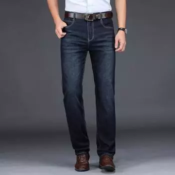 Весенне-летние джинсы Деловые прямые с высокой талией Мужские джинсы большого размера стрейч тонкие 32