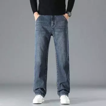 Весенне-летние джинсы для мужчин Высококачественные Свободные Прямые Большого размера Повседневные Для среднего возраста Деловые Стрейч Брюки для папы 28