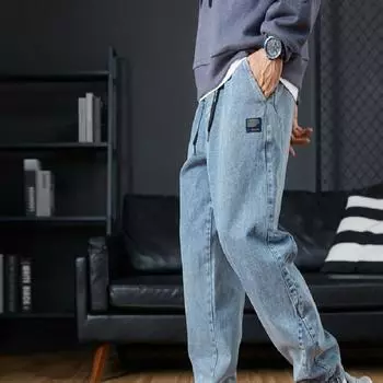 Весенне-летние джинсы-карго, мужские уличные джинсовые брюки-джоггеры, мужские мешковатые джинсовые брюки-шаровары больших размеров 8XL чёрный