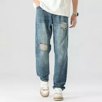 Весенне-летние джинсы мужские прямые американские свободные повседневные брюки модные универсальные штаны M