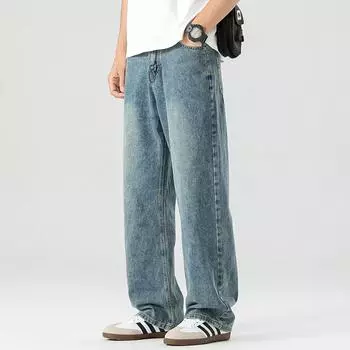 Весенне-летние джинсы мужские прямые американские свободные повседневные брюки модные широкие штаны 28 синий