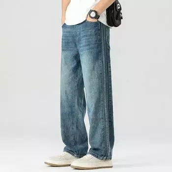 Весенне-летние джинсы мужские прямые американские свободные повседневные брюки модные универсальные штаны M синий