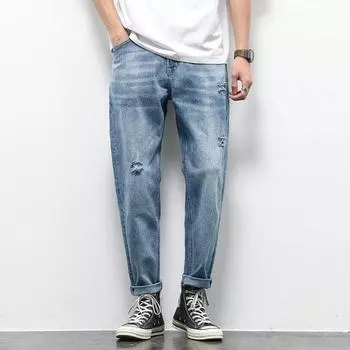 Весенне-летние джинсы мужские прямые японские свободные повседневные брюки микро гаремы 28 синий