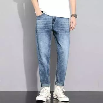 Весенне-летние джинсы мужские прямые японские свободные повседневные брюки микро гаремы 28 синий