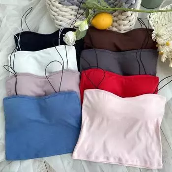 Весенне-летние короткие майки на бретельках с подкладкой для бюстгальтера, сексуальные тонкие однотонные футболки и топы, майки и майки