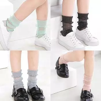 Весенне-летние кружевные носки с рюшами, детские свободные носки принцессы для девочек, сетчатые дышащие модные блестящие носки, аксессуары для детей 3-12T серый