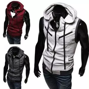 Весенне-летние майки для мужчин, приталенный жилет на молнии с капюшоном, пальто, дизайн на молнии, мужская повседневная спортивная уличная одежда S светло-серый