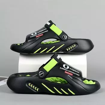 Весенне-летние модные мужские массажные тапочки, домашняя пляжная повседневная обувь, удобные мягкие шлепанцы, мужские сандалии, уличные сандалии больших размеров 47 зелёный