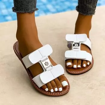 Весенне-летние модные тапочки с плоской подошвой и круглым носком, однотонные, большого размера, классные тапочки 36 белый