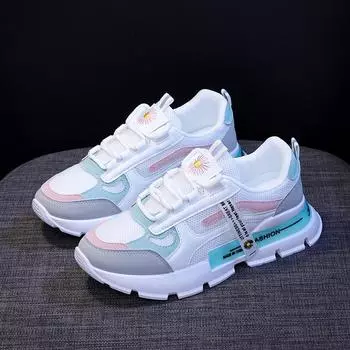 Весенне-летние модные женские кроссовки, модная повседневная обувь с вышивкой ромашки, дышащие кроссовки для бега, теннисные туфли 35 белый