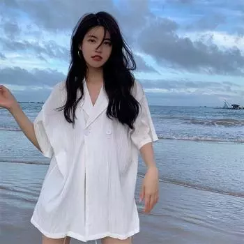Весенне-летние модные женские винтажные свободные белые блузки с короткими рукавами, топы, женские повседневные рубашки, длинные шифоновые рубашки большого размера S чёрный