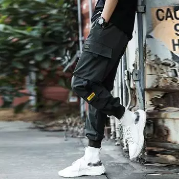 Весенне-летние мужские модные комбинезоны, брюки, свободные шаровары до щиколотки, повседневные уличные брюки XXXXXL чёрный