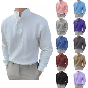 Весенне-летние мужские повседневные однотонные рубашки с длинным рукавом, свободные рубашки с воротником-стойкой XL белый
