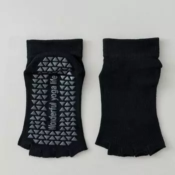 Весенне-летние носки для йоги с пятью пальцами Женские профессиональные для пилатеса Силиконовые нескользящие Дезодорирующие спортивные фитнес Короткие носки с открытыми пальцами Black