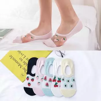 Весенне-летние новые хлопковые женские носки, милые стеклянные шелковые носки, милые невидимые носки-лодочки с фруктами Free Szie