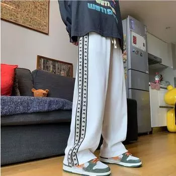 Весенне-летние новые модные американские однотонные полосатые брюки, свободные повседневные спортивные прямые брюки большого размера для мужчин, S-3XL S чёрный