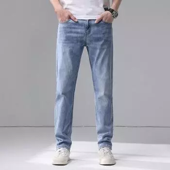 Весенне-летние новые мужские джинсы и брюки из чистого хлопка, облегающие, прямые, стрейч, мужские 28