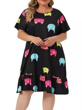 Весенне-летние пижамы, домашняя одежда, повседневное платье для сна больших размеров, черно-белые удобные платья большого размера с принтом кота, женская одежда XL белый