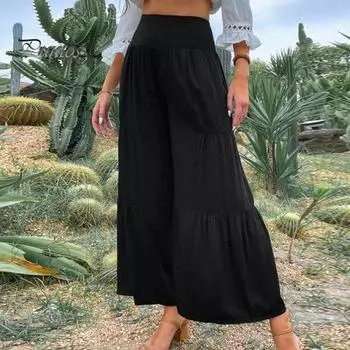 Весенне-летние повседневные брюки женские с высокой эластичной резинкой на талии, широкие брюки, сплошной цвет, свободный крой, длинные брюки, уличная одежда M армия зеленый