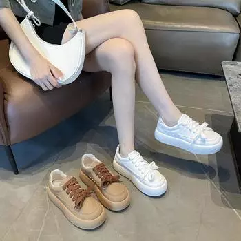 Весенне-летние повседневные модные кроссовки с круглым носком и платформой, новые однотонные кроссовки на шнуровке, удобная женская прогулочная обувь 35