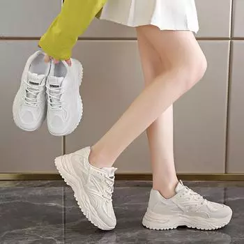 Весенне-летние повседневные модные новые дышащие однотонные кроссовки с круглым носком на толстой подошве, удобная женская прогулочная обувь 35