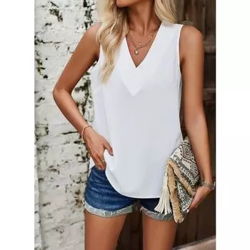 Весенне-летние повседневные однотонные топы с v-образным вырезом, женские пуловеры, элегантные блузки S белый