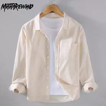 Весна и лето Простой стиль рубашки с длинным рукавом для мужчин Воротник-лацкан Хлопок Льняные рубашки на пуговицах Повседневная мужская одежда Дышащий M серый