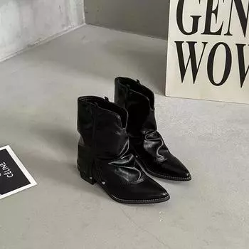 Весенне-летние ретро повседневные остроносые темпераментные ботильоны на толстом каблуке осенне-зимние однотонные женские ковбойские джинсовые короткие ботинки 35