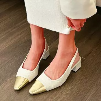 Весенне-летние сандалии Baotou на среднем массивном каблуке, женская обувь с квадратной головкой сзади и полыми цветными блоками 35 абрикосовый