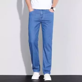 Весенне-летние шелковистые гладкие джинсы прямого кроя для мужчин, тонкие, с высокой посадкой, свободные, легкие, для бизнеса 28