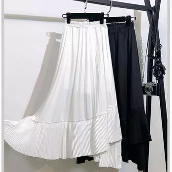Весенне-летние шифоновые юбки, модные женские винтажные эластичные повседневные макси с высокой талией, многослойные юбки трапециевидной формы, плиссированная юбка для женщин One Size чёрный