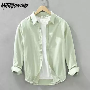 Весенне-летние свежие мужские рубашки с длинными рукавами, повседневные повседневные рубашки из чистого хлопка с лацканами, однотонные свободные рубашки, универсальные мужские топы в простом стиле, 12 цветов M белый