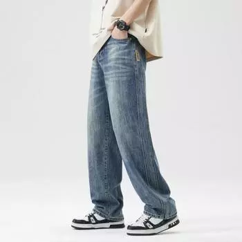 Весенне-летние свободные прямые джинсы в стиле ретро хай-стрит, мужские брюки с широкими штанинами 28