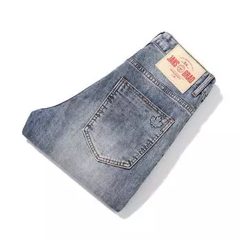 Весенне-летние тонкие джинсы из мягкого денима с принтом кленовых листьев, облегающие, для маленьких прямых ног 28 синий