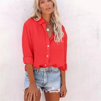 Весенне-летние топы, женская однотонная хлопково-льняная рубашка, свободная блузка с длинными рукавами и лацканами на пуговицах S чёрный