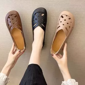 Весенне-летние туфли для мам среднего и пожилого возраста, сексуальные сандалии на плоской подошве, элегантные блестящие удобные сандалии, женская дышащая обувь 35 чёрный