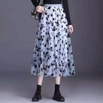 Весенне-летние универсальные сетчатые юбки с высокой талией, темпераментные длинные юбки средней длины для женщин, тонкие плиссированные юбки one size