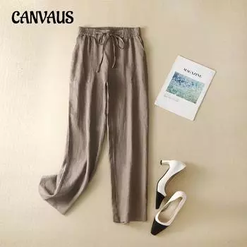 Весенне-летние женские брюки больших размеров, хлопковые льняные брюки в стиле ретро, широкие брюки, универсальные повседневные брюки с высокой талией, свободные тонкие прямые брюки Tide