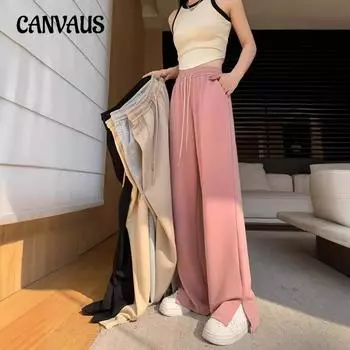 Весенне-летние женские брюки с драпировкой и боковым разрезом, повседневные брюки, свободные тонкие узкие брюки с широкими штанинами M чёрный