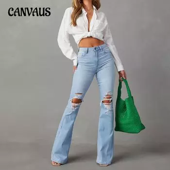 Весенне-летние женские джинсы с высокой талией, уличные расклешенные брюки, длинные брюки S