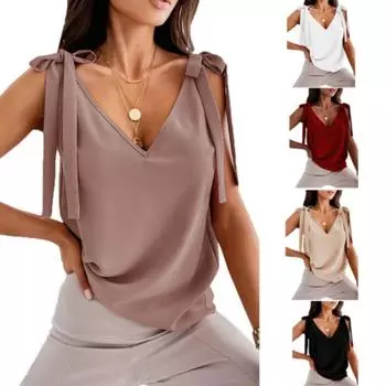 Весенне-летние женские милые топы с v-образным вырезом в стиле ретро, маленькая майка с завязками на плечах и бантом S абрикосовый