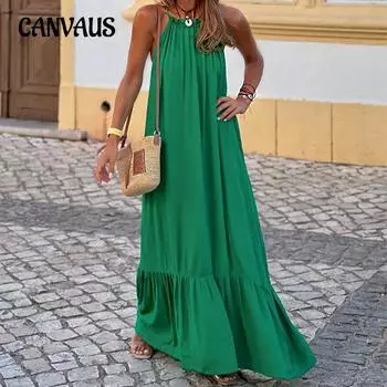 Весенне-летние женские платья, модные, без рукавов, с висячим вырезом, длинные пляжные платья S зелёный