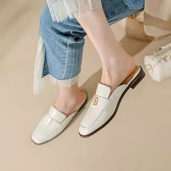 Весенне-летние женские сандалии, женская обувь, однотонные тапочки из натуральной кожи, женские тапочки, туфли-лодочки на плоской подошве 36 белый