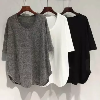 Весенне-летние женские топы, свободные рубашки, повседневная футболка с U-образным воротником и рукавами «летучая мышь», женские пуловеры 3XL белый