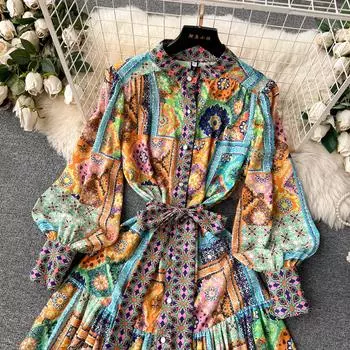 Весенне-летние женские винтажные свободные длинные макси-пляжные платья с винтажным принтом M