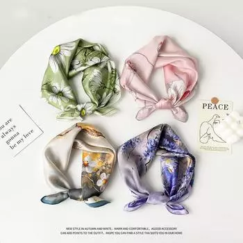 Весенне-летний атласный длинный шарф для женщин, солнцезащитная шаль, модный атласный длинный шарф для красоты, универсальный дорожный шарф 53*53cm